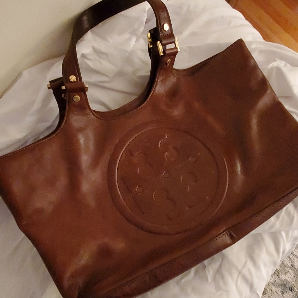 Tory Burch Saddle Brown Small Leather Tote
